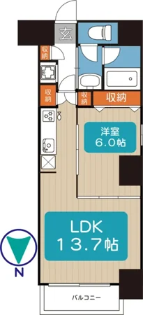 1LDKのL字型間取り図