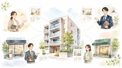 同じ賃貸物件が複数の不動産会社から掲載される仕組みのイメージ