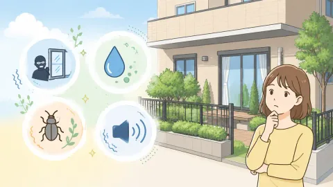 1階の賃貸物件の外観と専用庭のイメージ